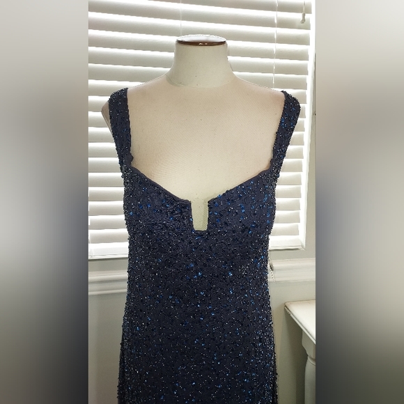 Aidan Mattox Navy Beaded & Sequin Full Length Sleeveless Gown NWT - Picture 2 of 13